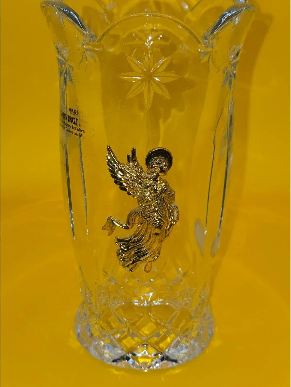 Vintage Teleflora 24% Lead Crystal Vase/Candle Chimney,Gold Angel,Czech Republic